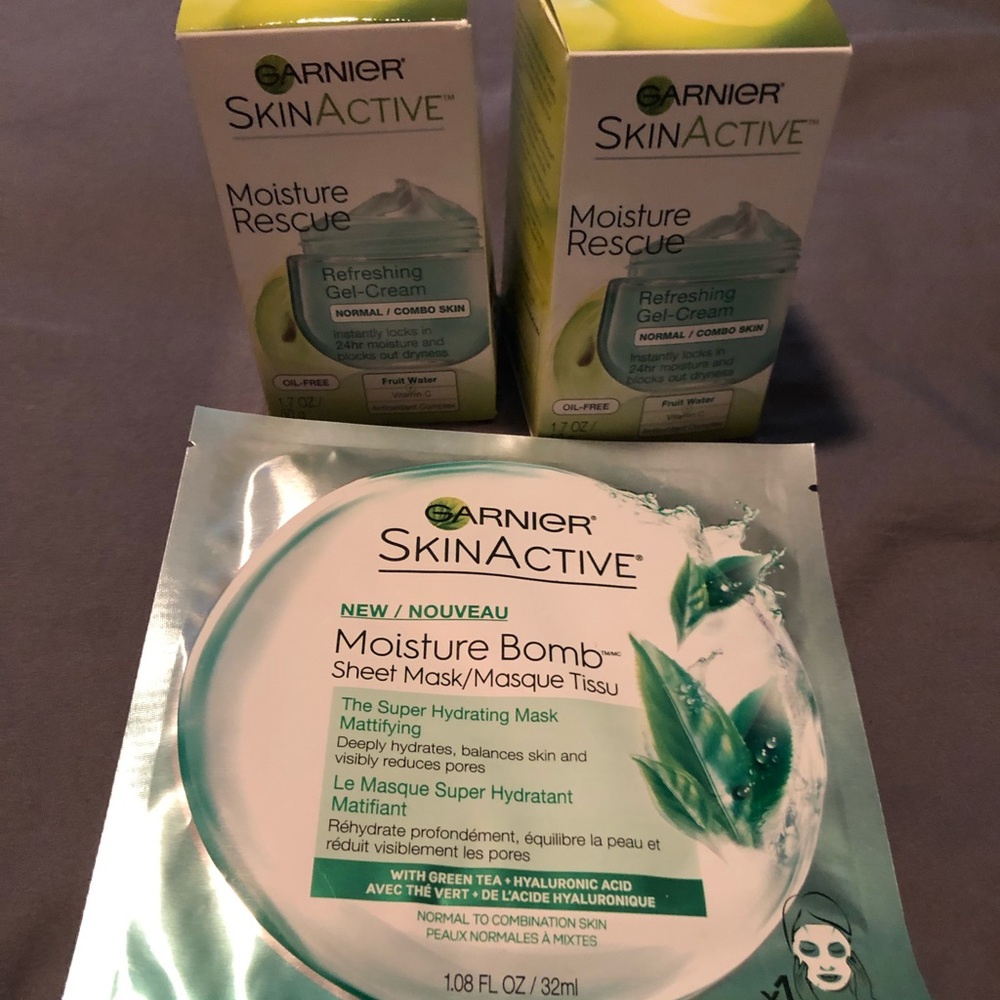 Two Garnier facial mositure and moisture bomb mask
